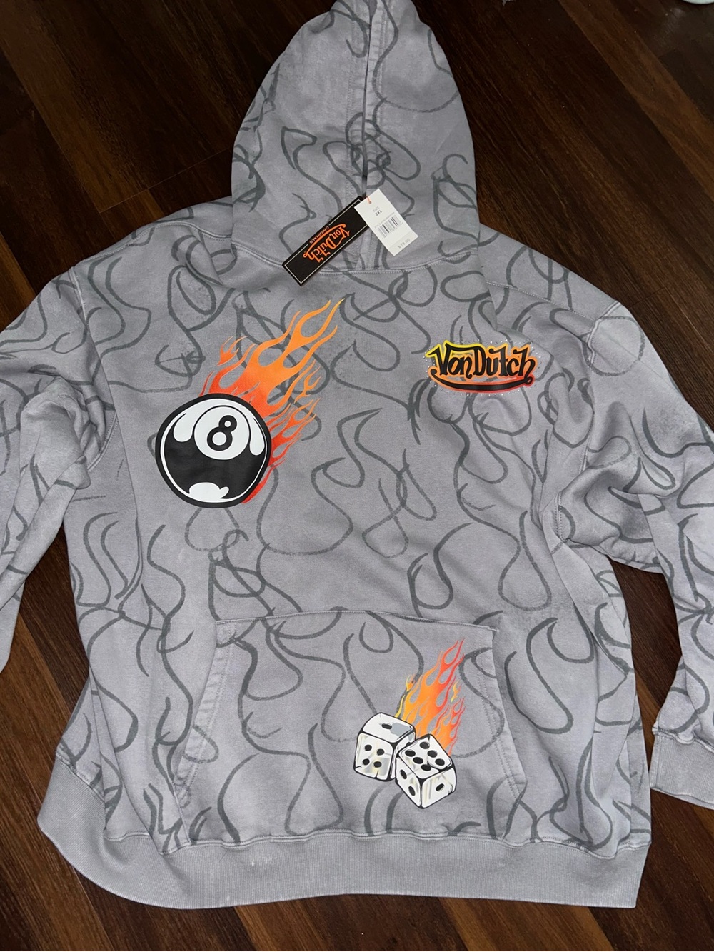 Von Dutch "Lucky 8-Ball" All-Over Print Hoodie w/Bling NWT